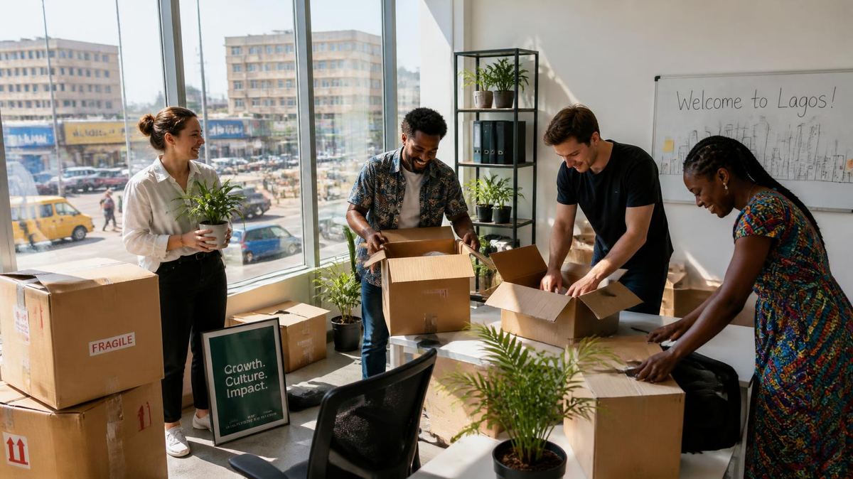 Expatriate team settling into a new Lagos office